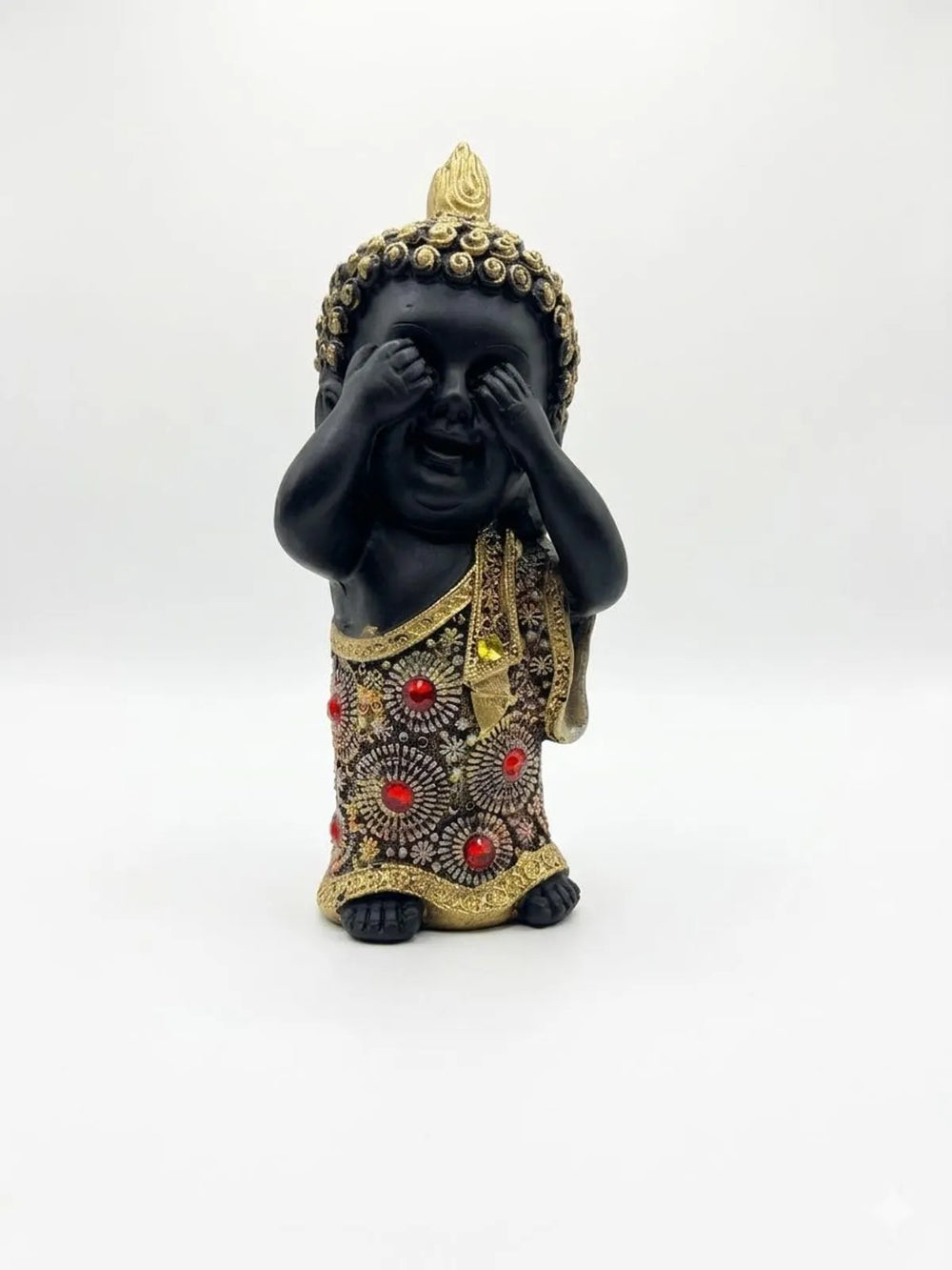 Resin Spiritual Three Buddhas See Hear Speak No Evil Black And Gold Figurine Set Of 3