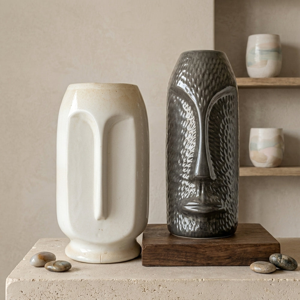 Ceramic Modern White And Black Decorative Vase Duo Pack Of 2