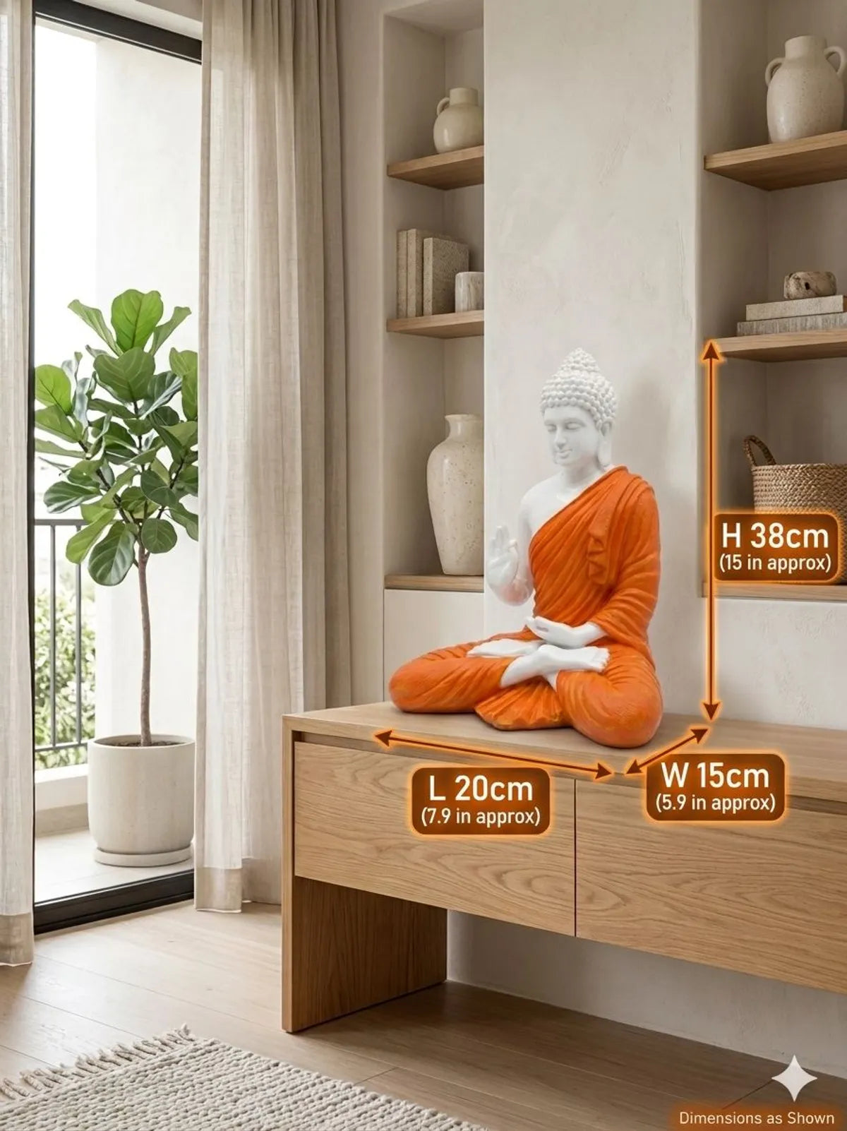 Resin Spiritual Meditating Buddha Lotus Pose Orange And White Decorative Figurine