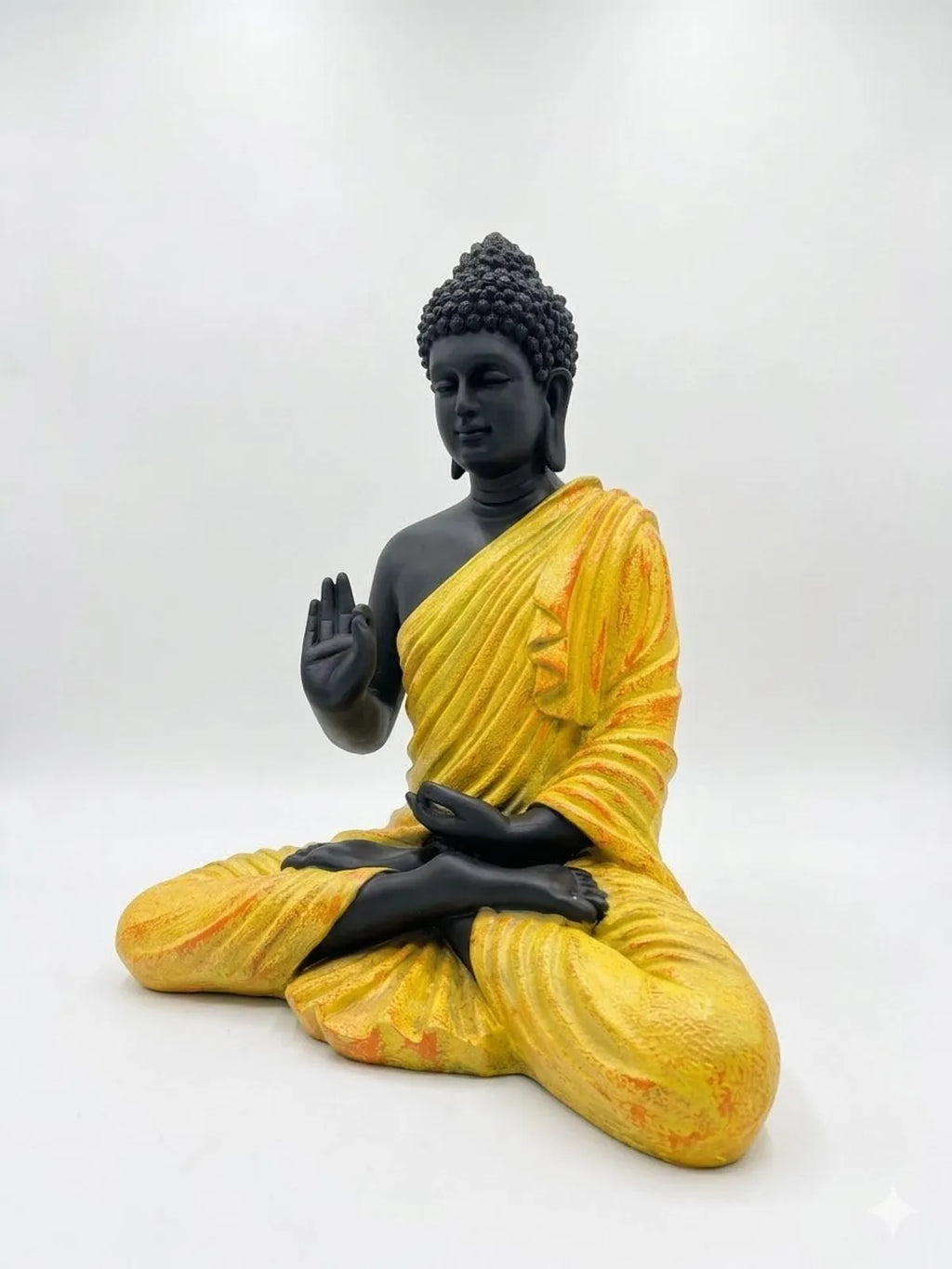 Resin Spiritual Meditating Buddha Lotus Pose Yellow And Black Decorative Figurine