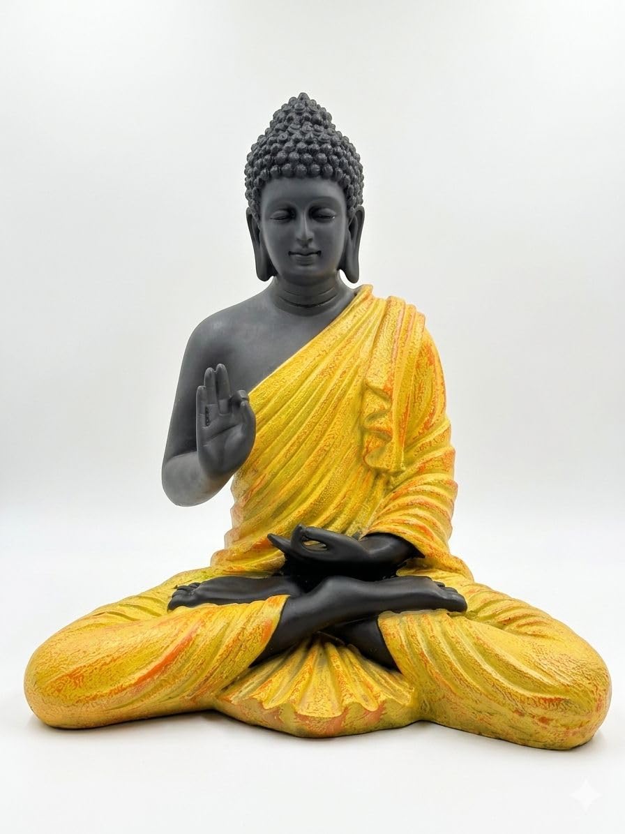 Resin Spiritual Meditating Buddha Lotus Pose Yellow And Black Decorative Figurine