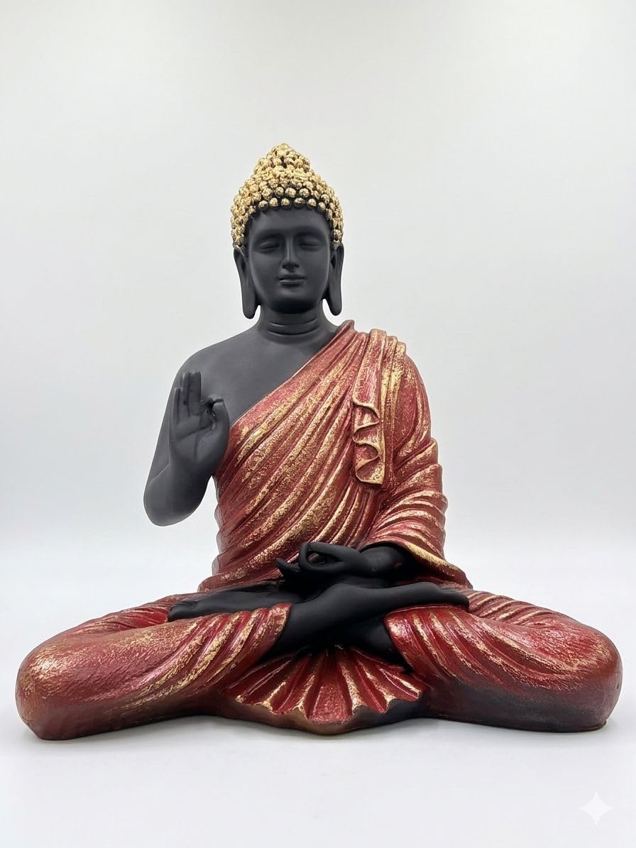 Resin Spiritual Meditating Buddha Lotus Pose Gold Tone Decorative Figurine