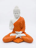 Resin Spiritual Meditating Buddha Lotus Pose Orange And White Decorative Figurine