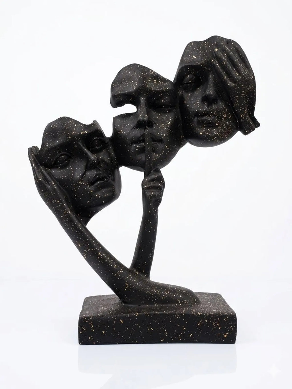 Resin Modern Three Faces Black Gold Speckled Abstract Decorative Sculpture