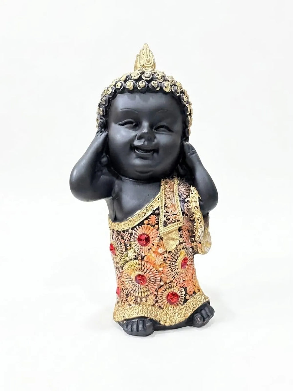 Resin Spiritual Three Buddhas See Hear Speak No Evil Black And Gold Figurine Set Of 3