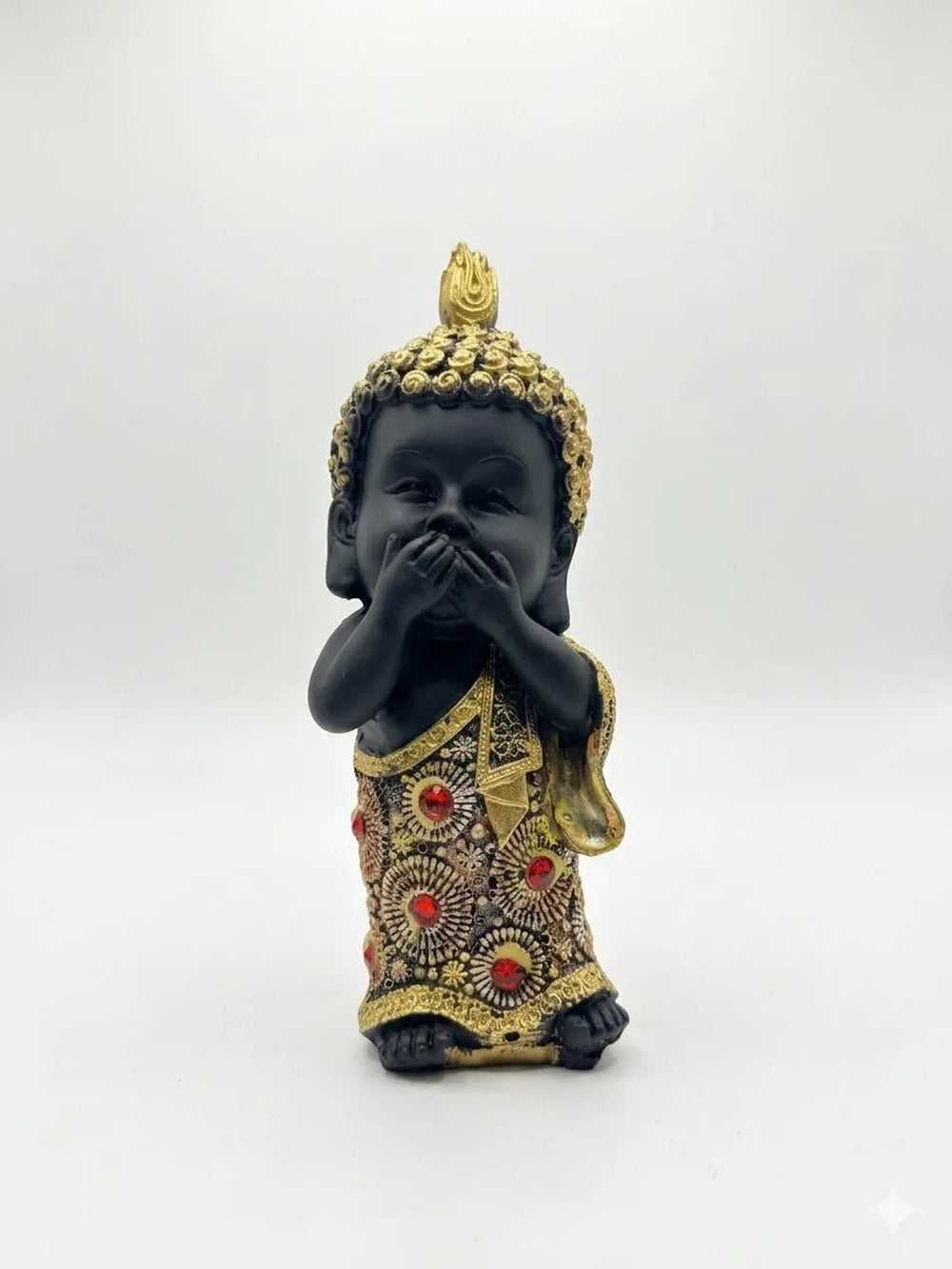 Resin Spiritual Three Buddhas See Hear Speak No Evil Black And Gold Figurine Set Of 3