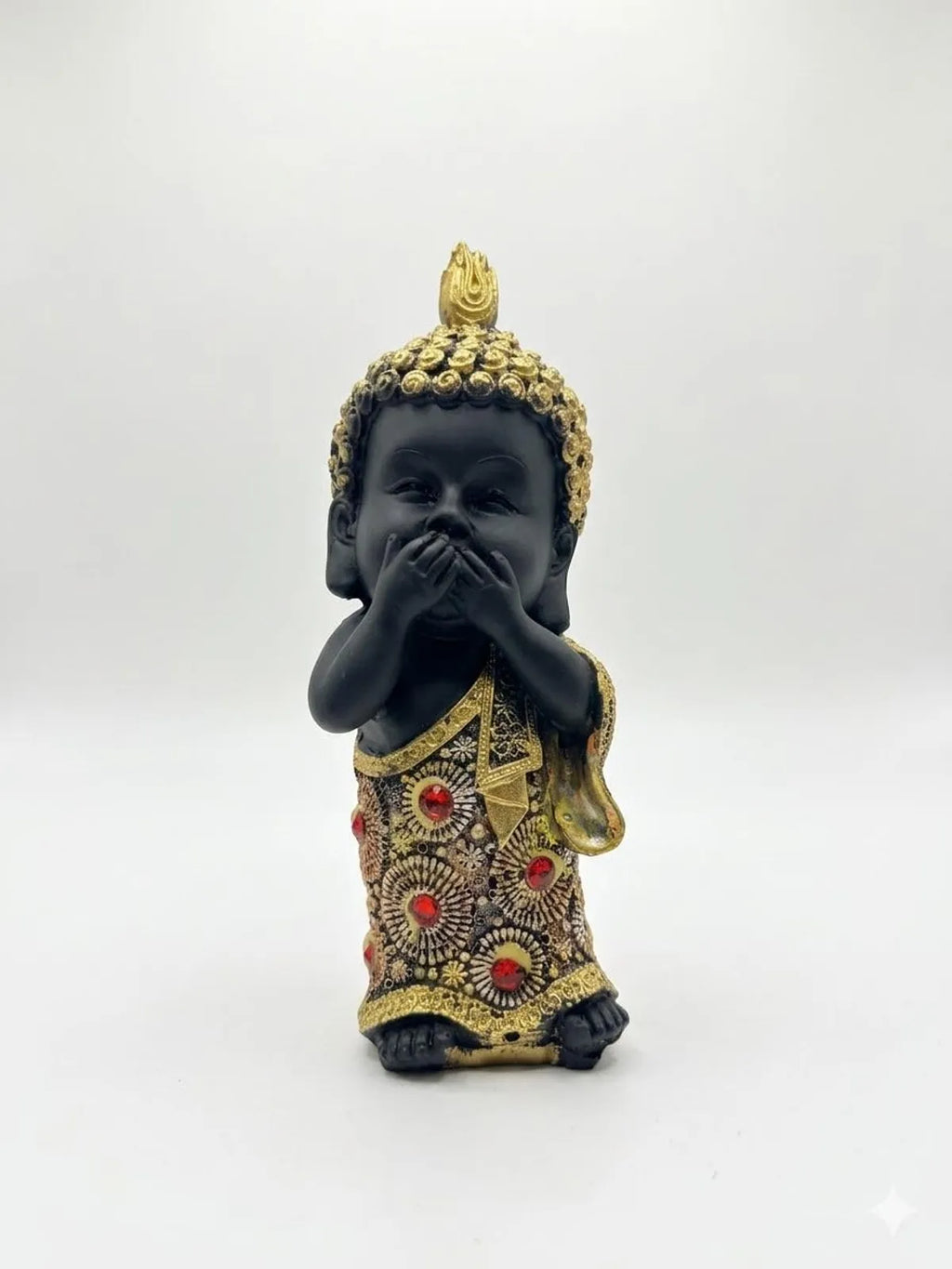 Resin Spiritual Three Buddhas See Hear Speak No Evil Black And Gold Figurine Set Of 3