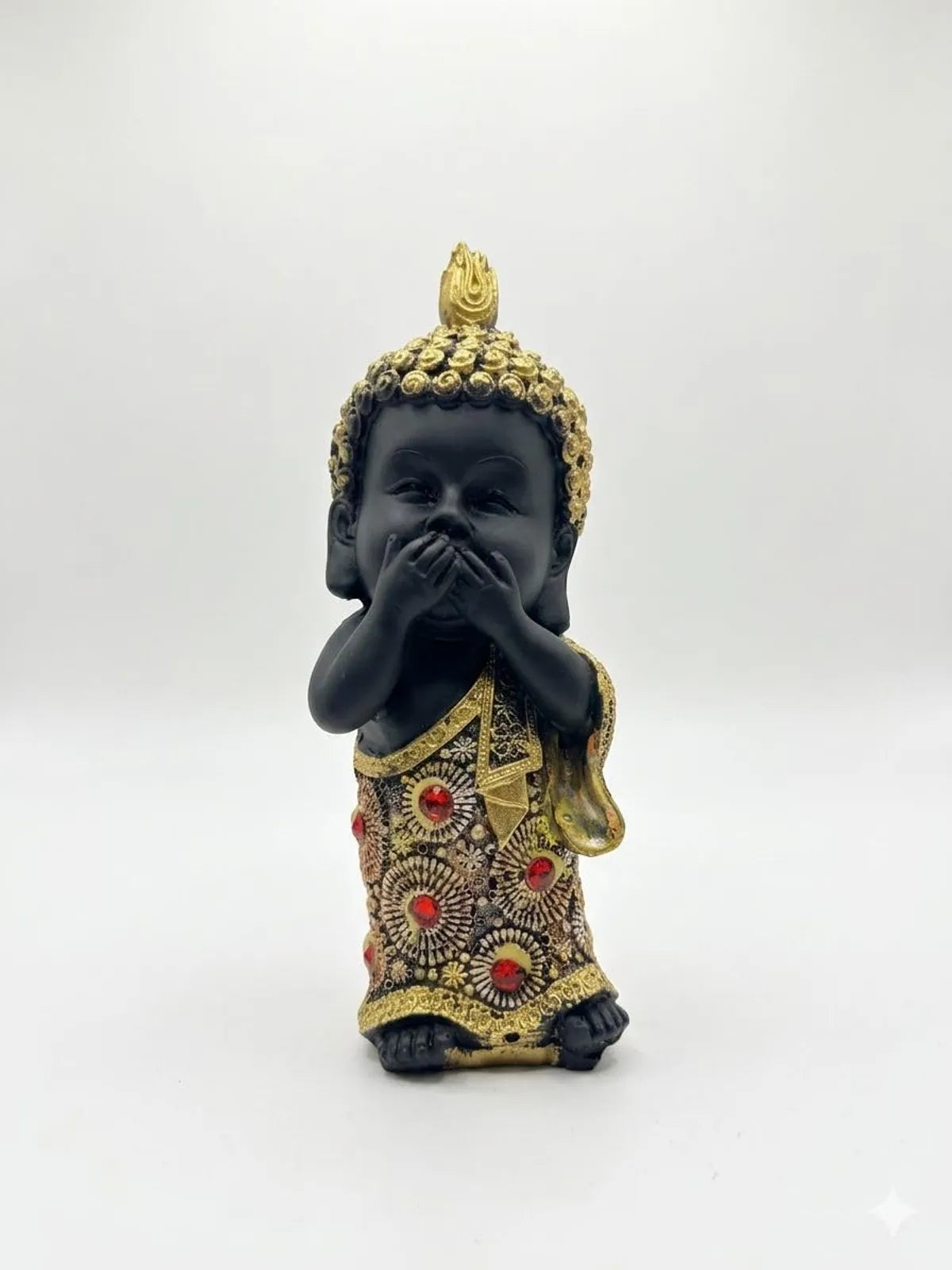 Resin Spiritual Three Buddhas See Hear Speak No Evil Black And Gold Figurine Set Of 3