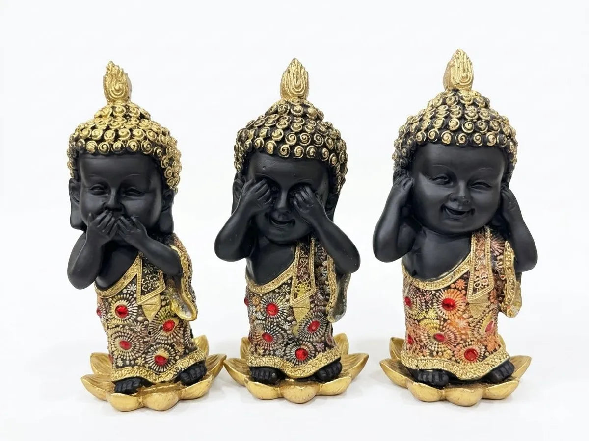 Black And Gold Resin Figurine Set
