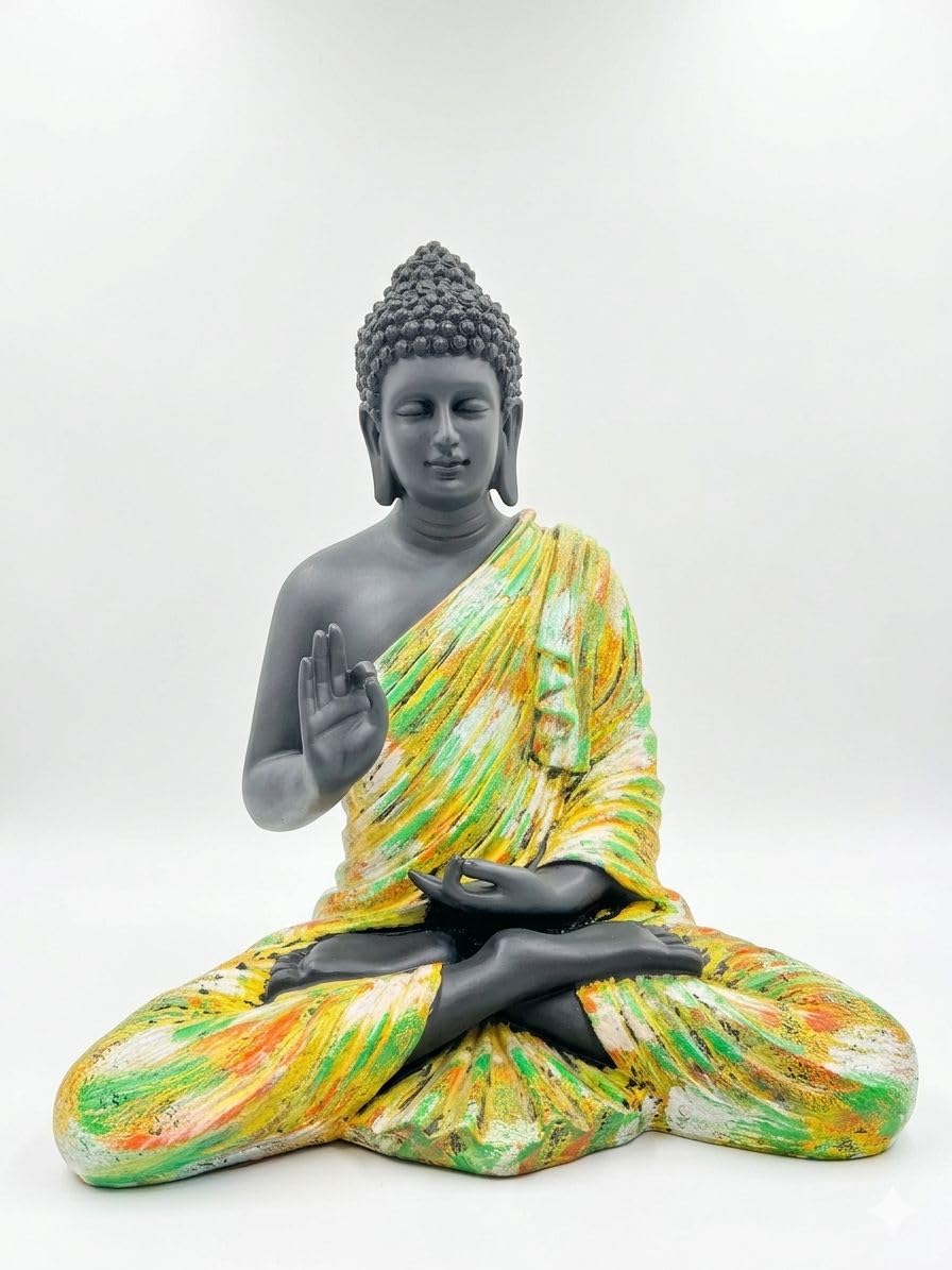 Resin Spiritual Meditating Buddha Lotus Pose Multicolour Robe Decorative Figurine