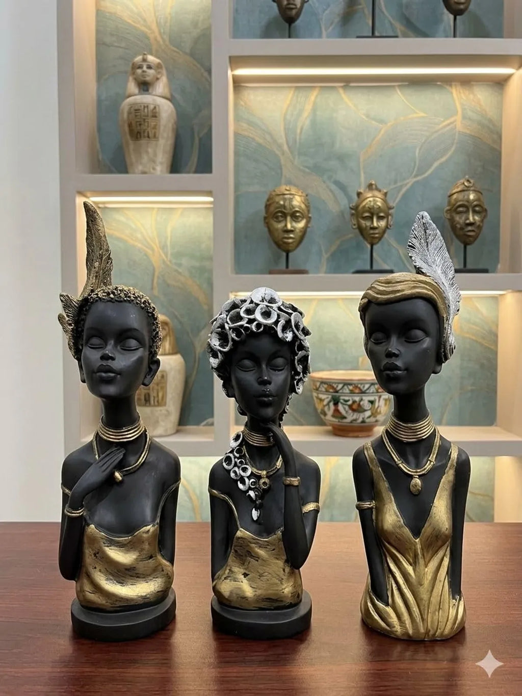 Black And Gold Resin Figurine Set