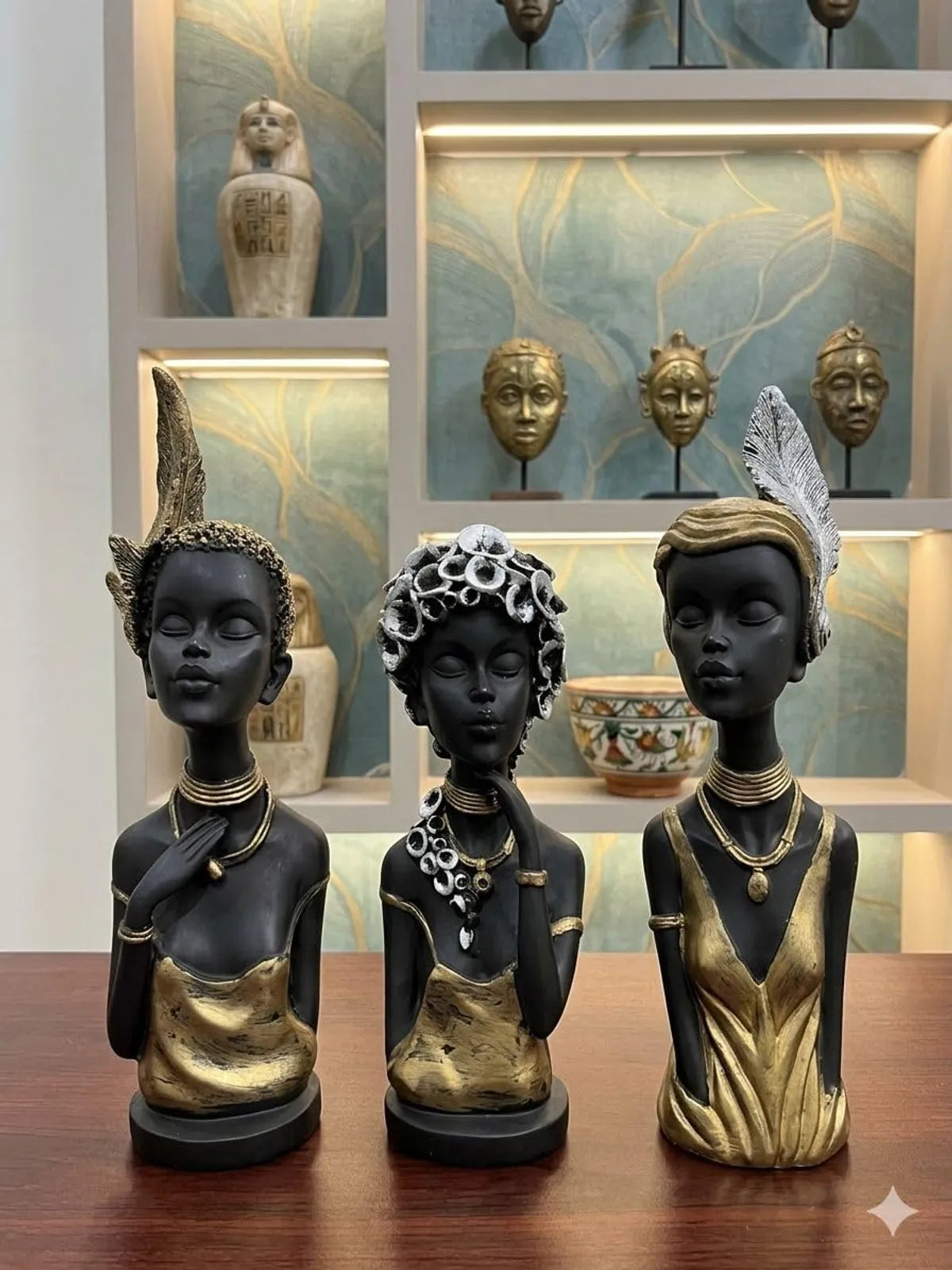 Black And Gold Resin Figurine Set