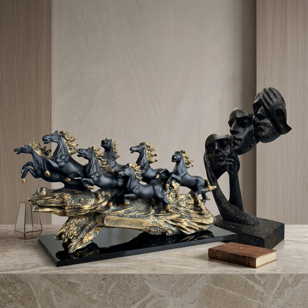 Black And Gold Accent Decorative Sculpture Duo Pack Of 2
