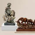 Rustic Handcrafted Family & Elephant Sculpture Duo Pack Of 2
