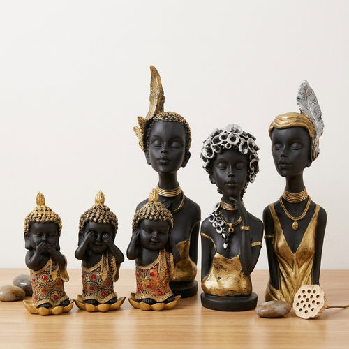 Black And Gold Resin Figurine Set