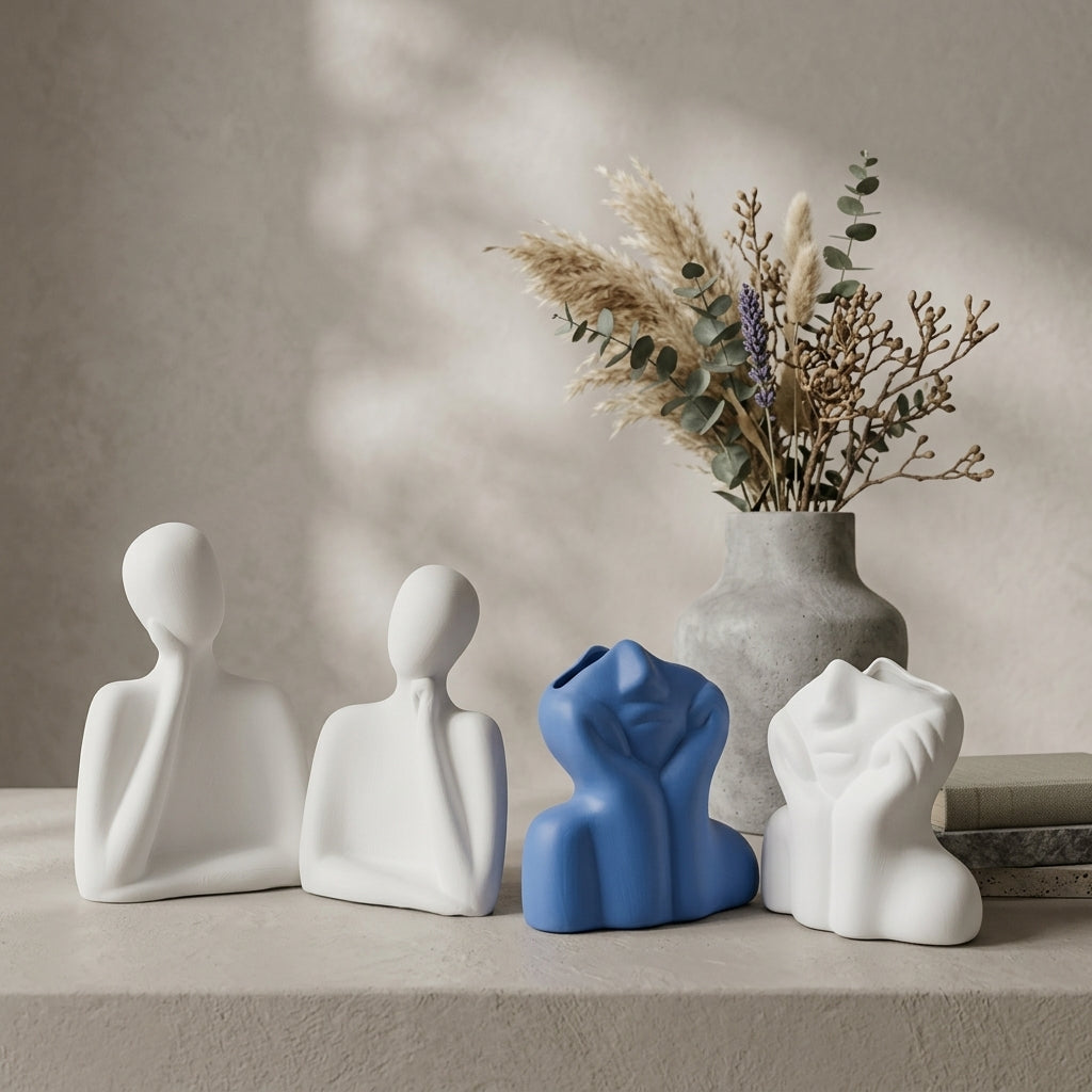 Ceramic Abstract Decorative Sculpture Duo Blue And White