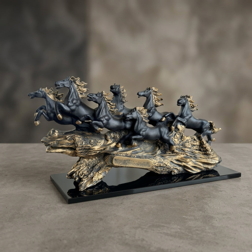 Resin Contemporary Galloping Horses Golden Accent Decorative Sculpture