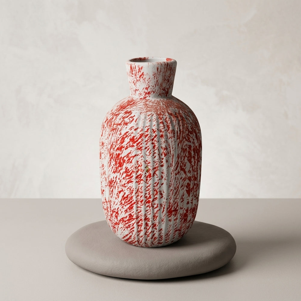 Ceramic Artistic Red And White Marbled Decorative Vase