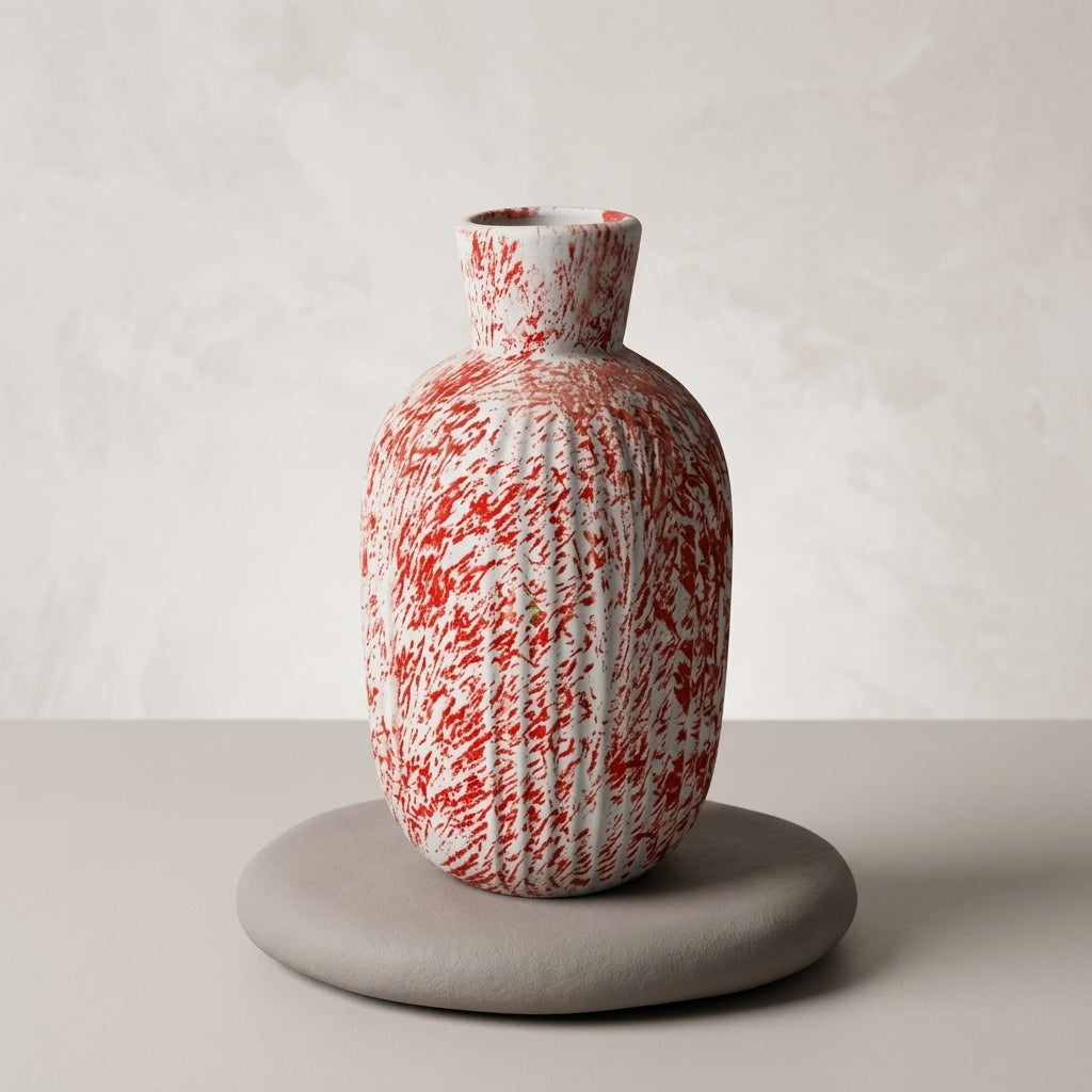 Ceramic Artistic Red And White Marbled Decorative Vase