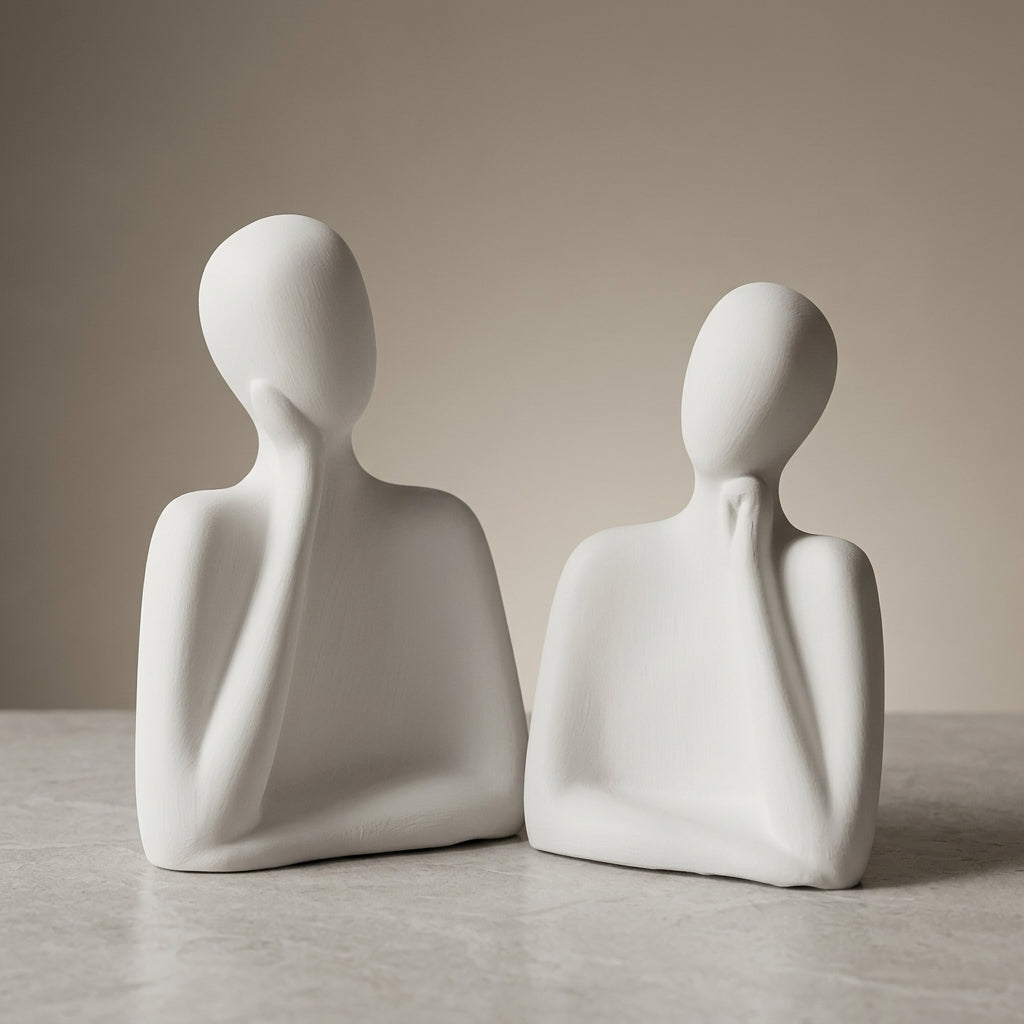 Ceramic Modern Abstract Sitting Figures Decorative Sculpture Set Of 2