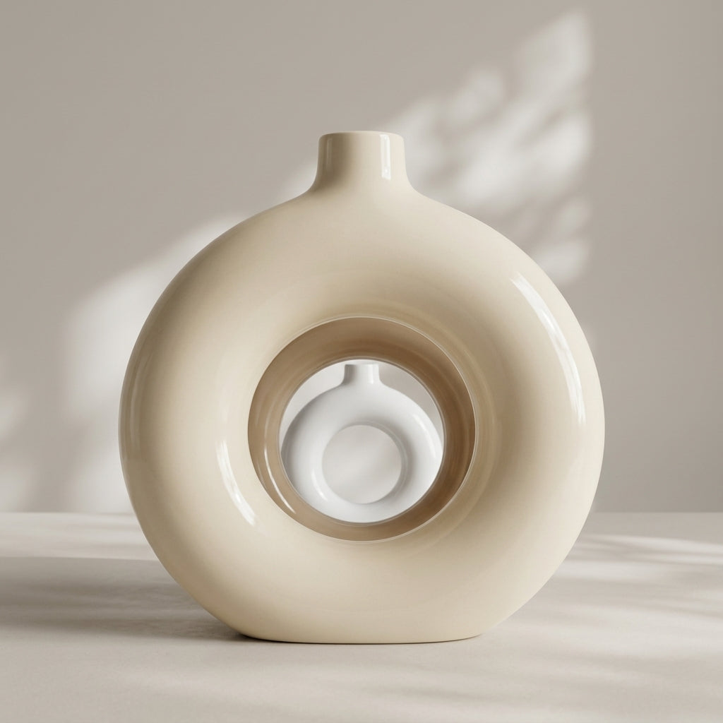 Ceramic Minimalist Nested Circular Decorative Vase Set Of 1