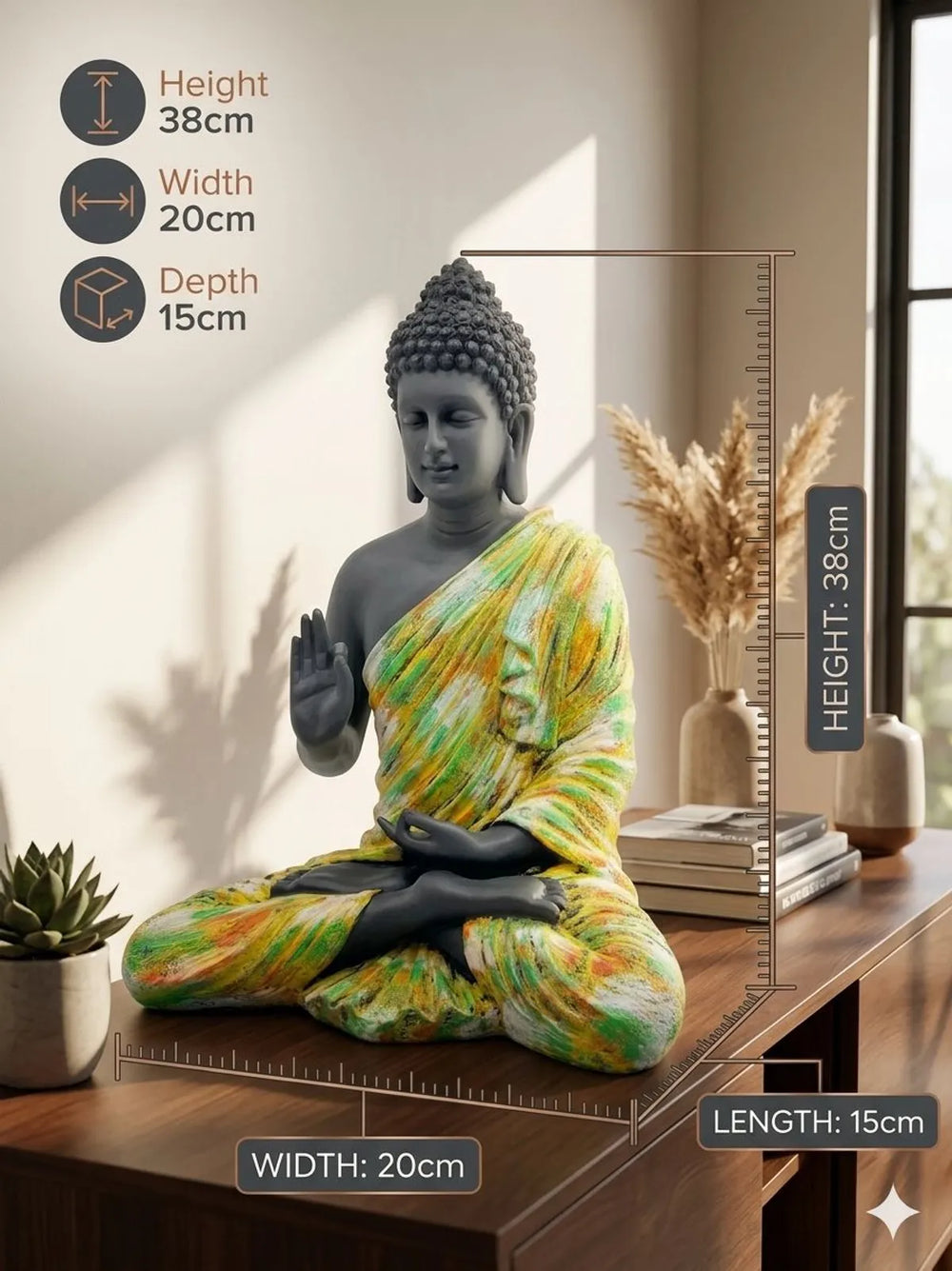 Resin Spiritual Meditating Buddha Lotus Pose Multicolour Robe Decorative Figurine