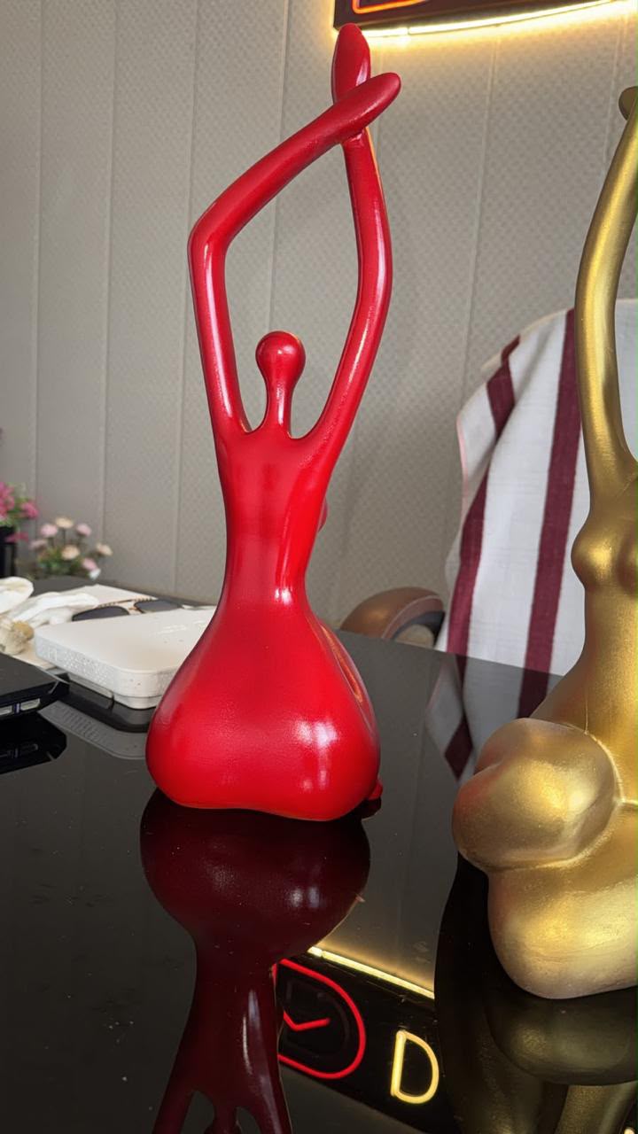 Handcrafted Glossy Red Abstract Female Figurine - 18-Inch Decorative Statue for Home Decor, Living Room, and Office Tabletop