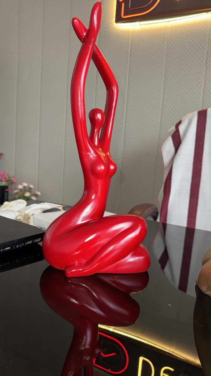 Handcrafted Glossy Red Abstract Female Figurine - 18-Inch Decorative Statue for Home Decor, Living Room, and Office Tabletop