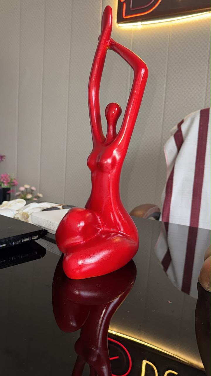 Handcrafted Glossy Red Abstract Female Figurine - 18-Inch Decorative Statue for Home Decor, Living Room, and Office Tabletop