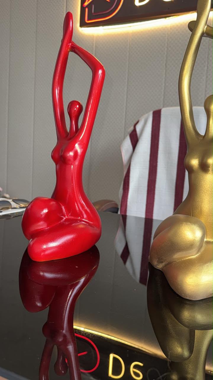 Handcrafted Glossy Red Abstract Female Figurine - 18-Inch Decorative Statue for Home Decor, Living Room, and Office Tabletop