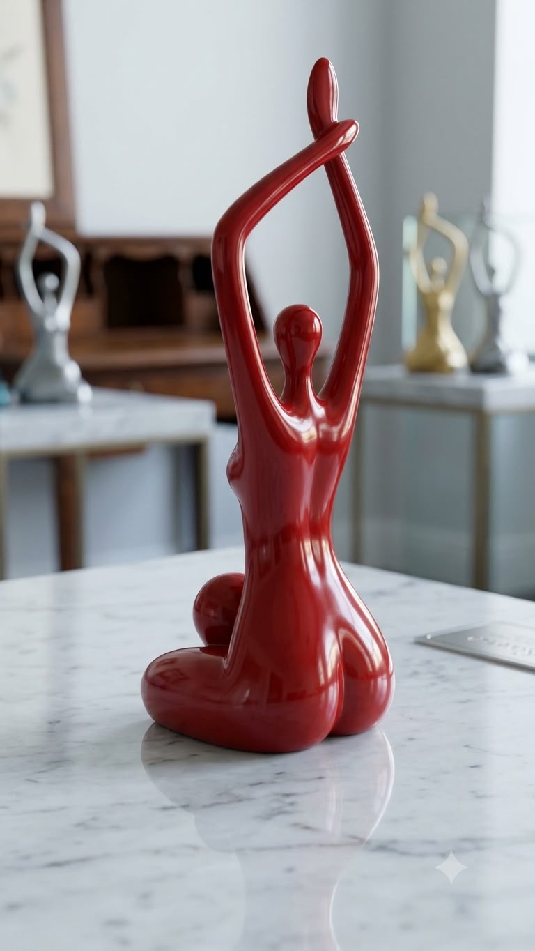 Handcrafted Glossy Red Abstract Female Figurine - 18-Inch Decorative Statue for Home Decor, Living Room, and Office Tabletop