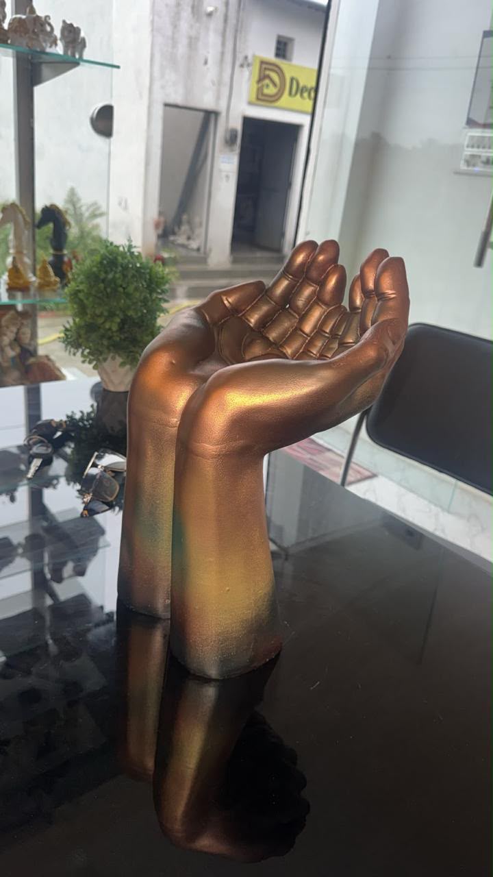 Metallic Dual-Tone Cupped Hands Decorative Figurine - 15-Inch Open Palms Sculpture for Home Decor, Living Room, and Office Tabletop