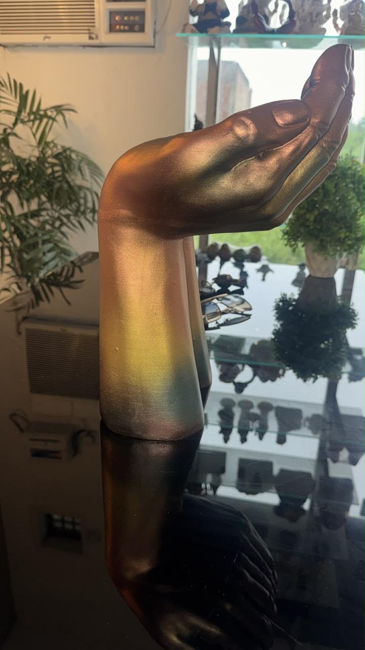 Metallic Dual-Tone Cupped Hands Decorative Figurine - 15-Inch Open Palms Sculpture for Home Decor, Living Room, and Office Tabletop