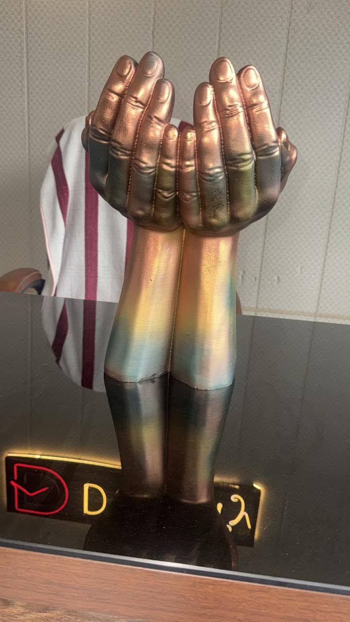 Metallic Dual-Tone Cupped Hands Decorative Figurine - 15-Inch Open Palms Sculpture for Home Decor, Living Room, and Office Tabletop