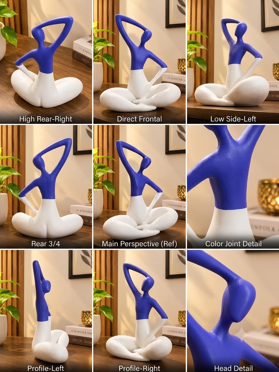 Elegant Abstract Yoga Pose Statue (Blue & White, 12 Inch) - Modern Minimalist Figurine for Home Decor, Living Room, Bookshelf, and Office Desk