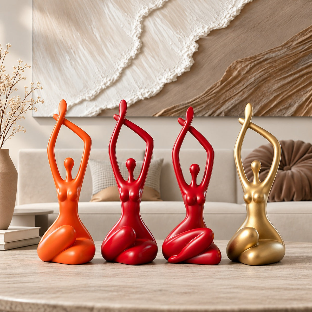 Handcrafted Glossy Red Abstract Female Figurine - 18-Inch Decorative Statue for Home Decor, Living Room, and Office Tabletop