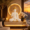 Premium White & Orange Buddha Statue for Home Decor | 2 Feet Tall Meditating Buddha Idol