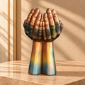 Metallic Dual-Tone Cupped Hands Decorative Figurine - 15-Inch Open Palms Sculpture for Home Decor, Living Room, and Office Tabletop