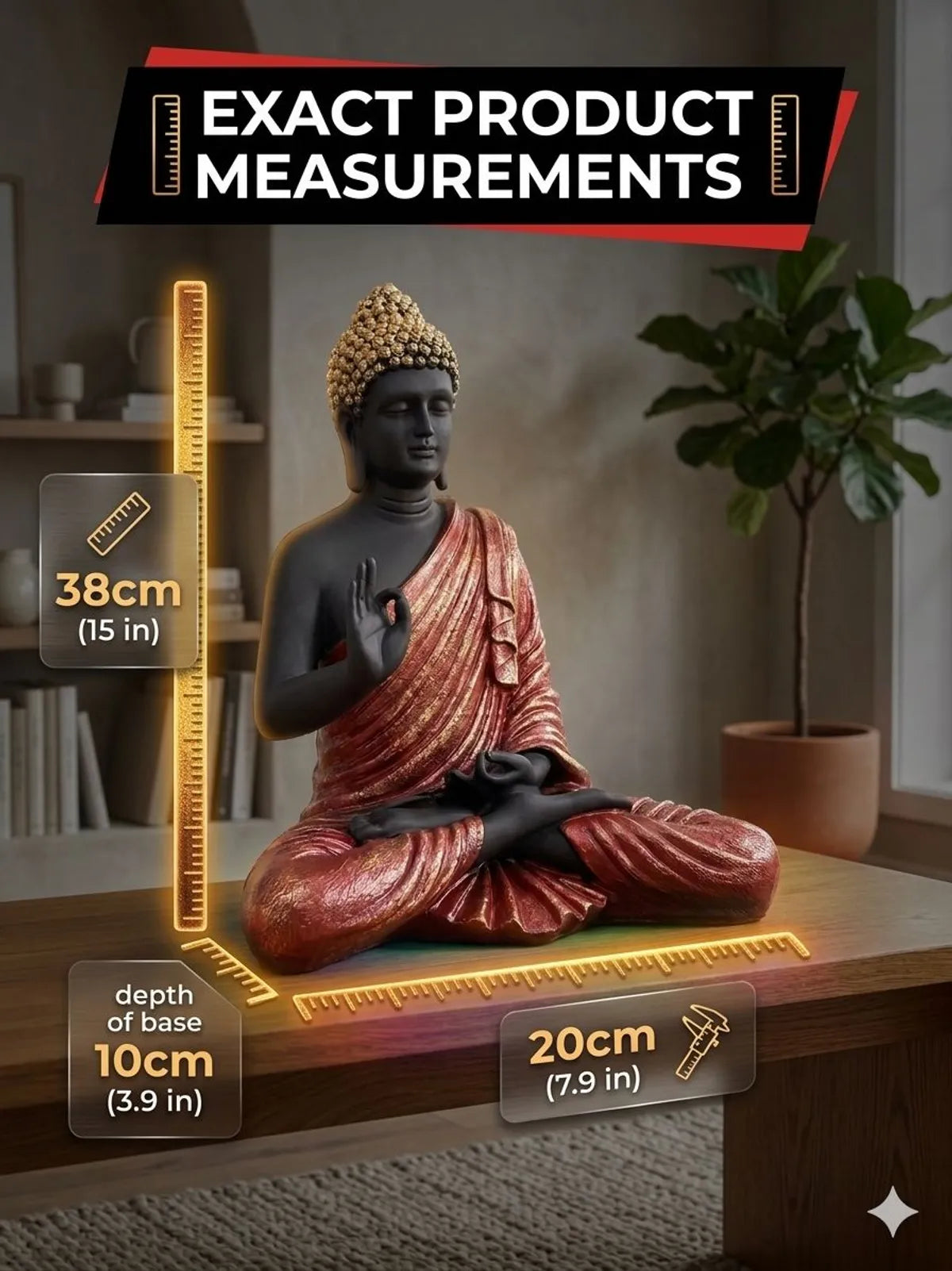 Resin Spiritual Meditating Buddha Lotus Pose Gold Tone Decorative Figurine